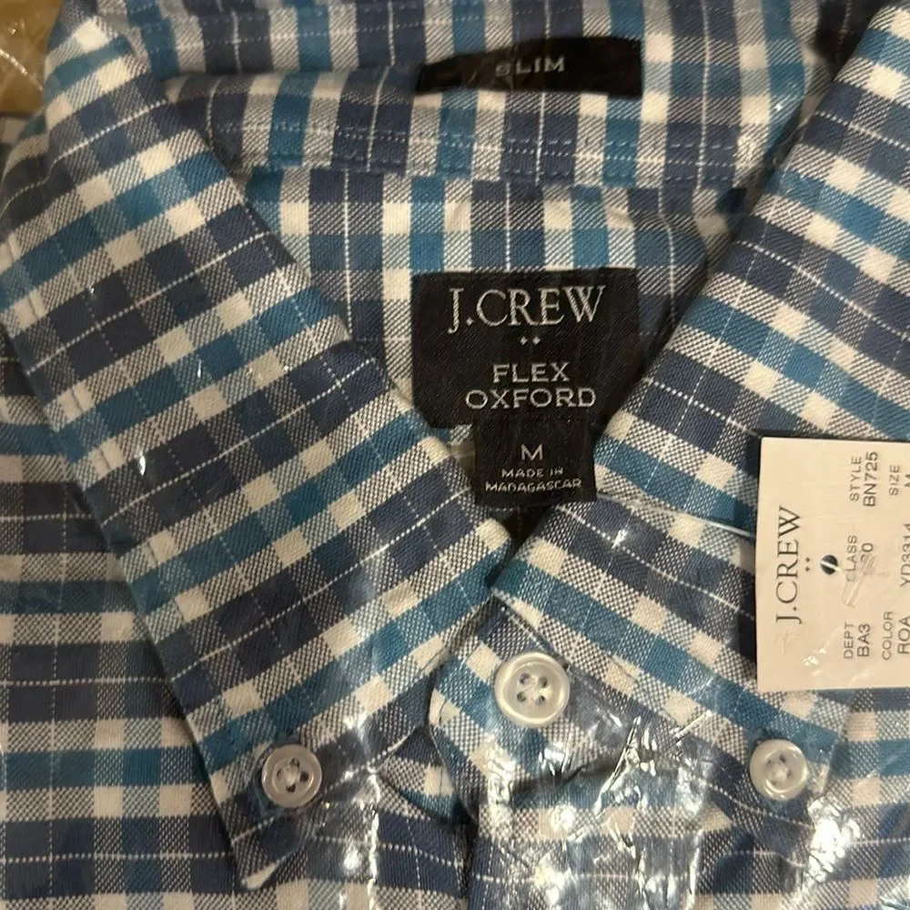 NEW!‎ J. Crew Men's Blue Slim Flex Oxford Button Down shirt NWT checkered Medium